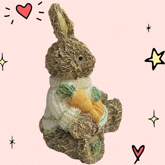 ABC Patchwork Bunny Wearing Carrot Sweater 3.5" Resin Figurine - Picture 3 of 8